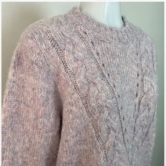 New Purple & Pink Cable Chunky Knit Cropped Pullover Sweater - Picture 5 of 16